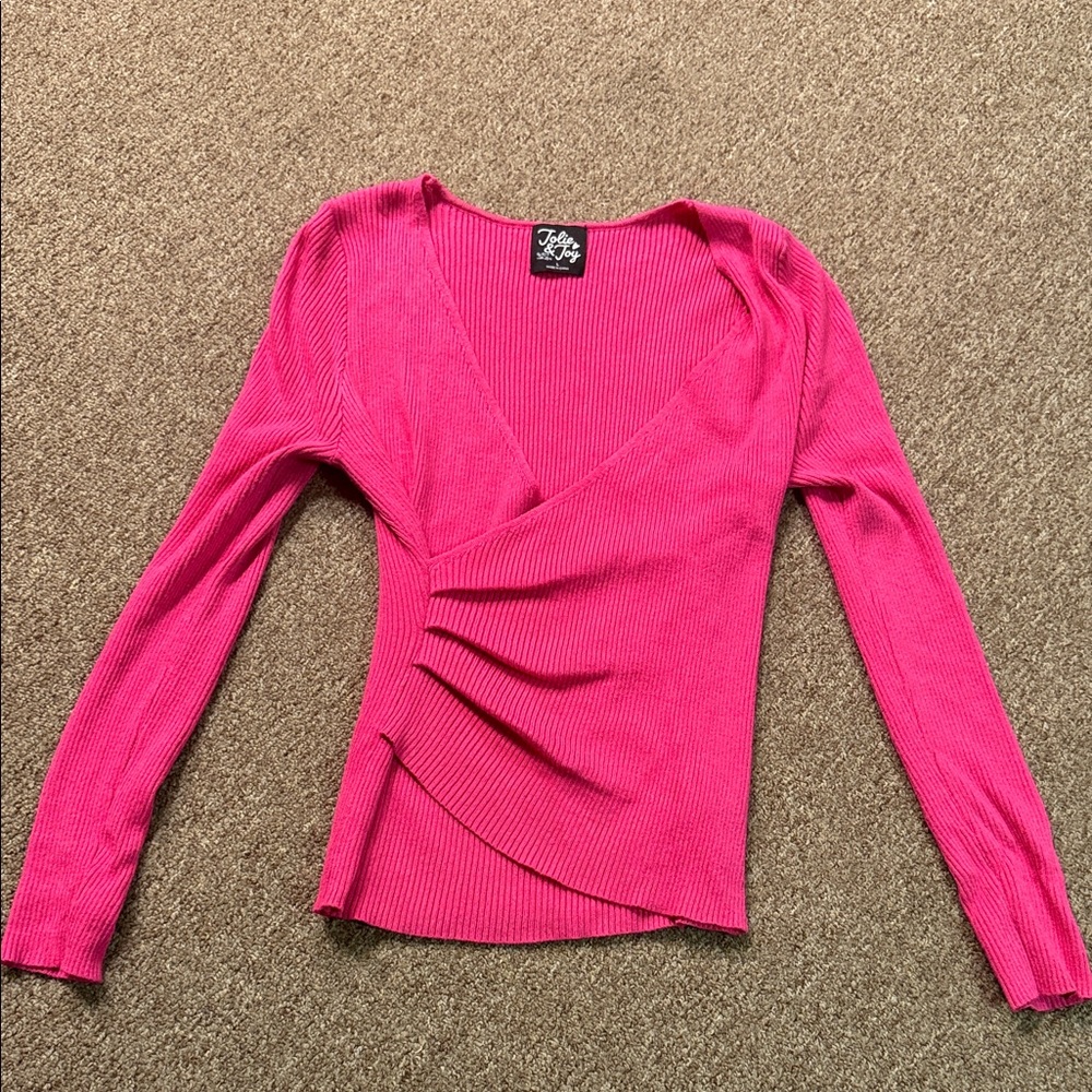 Topshop Fuchsia Ribbed Long Sleeve Top
